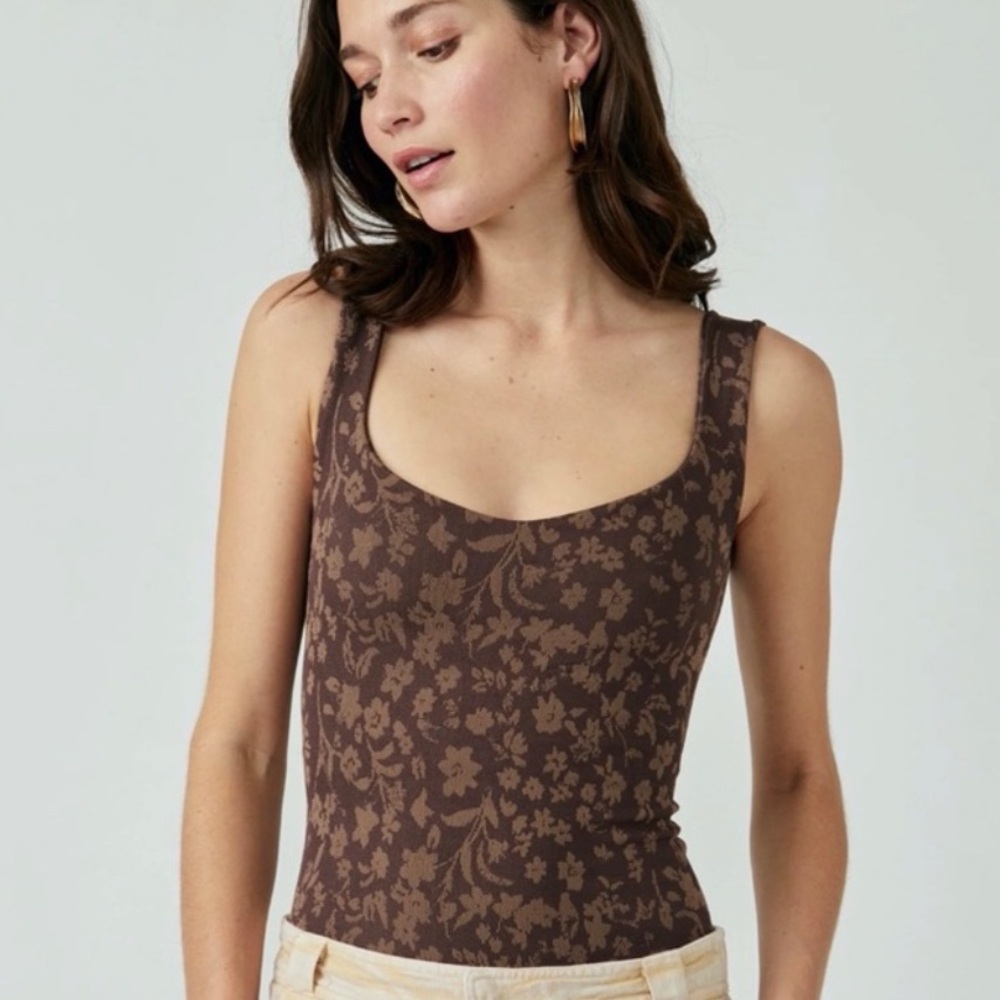NWT Free People’s Printed Clean Lines Chocolate Combo Bodysuit XS/S